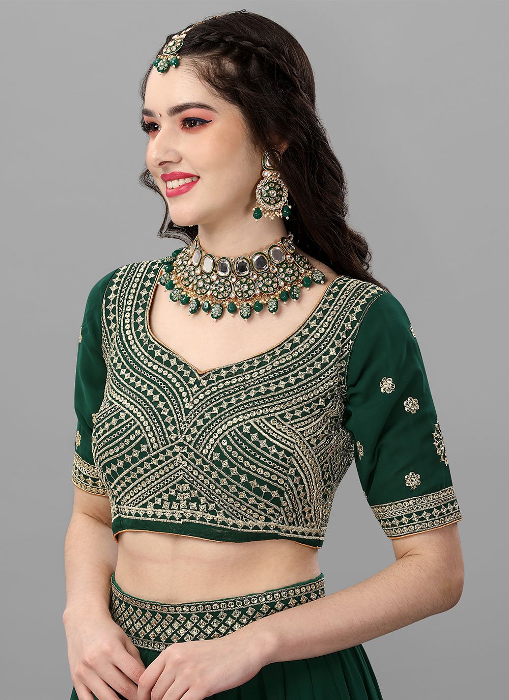 Lehenga Choli Faux Georgette Green Cord Work Lehenga Choli