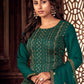 Pant Style Suit Pure Silk Green Embroidered Salwar Kameez