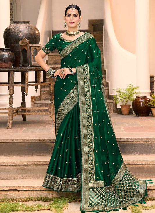 Classic Silk Green Embroidered Saree