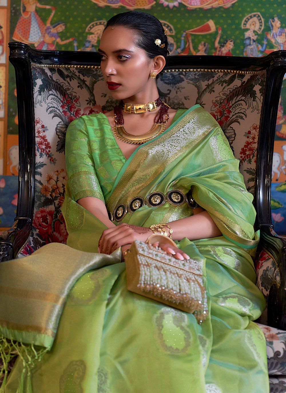 Classic Organza Green Weaving Saree