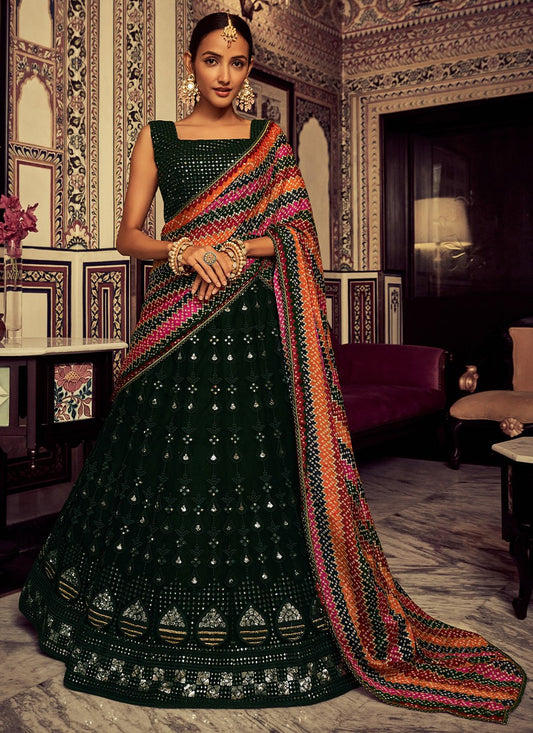 Lehenga Choli Georgette Green Sequins Lehenga Choli