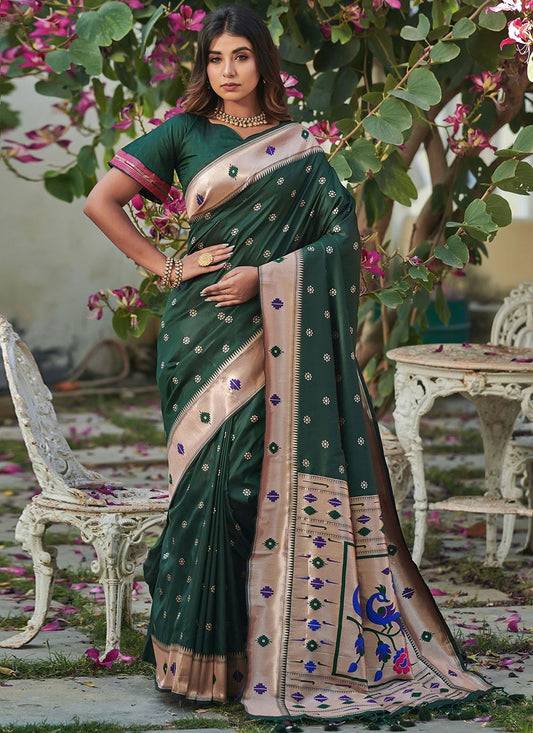 Classic Banarasi Silk Green Woven Saree