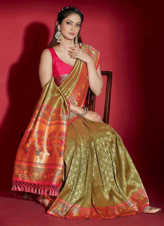 Classic Silk Green Patch Border Saree