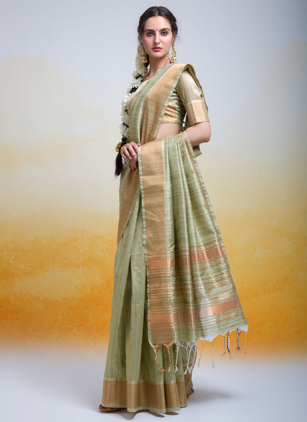 Trendy Saree Cotton Silk Green Woven Saree