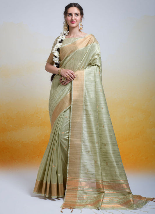 Trendy Saree Cotton Silk Green Woven Saree