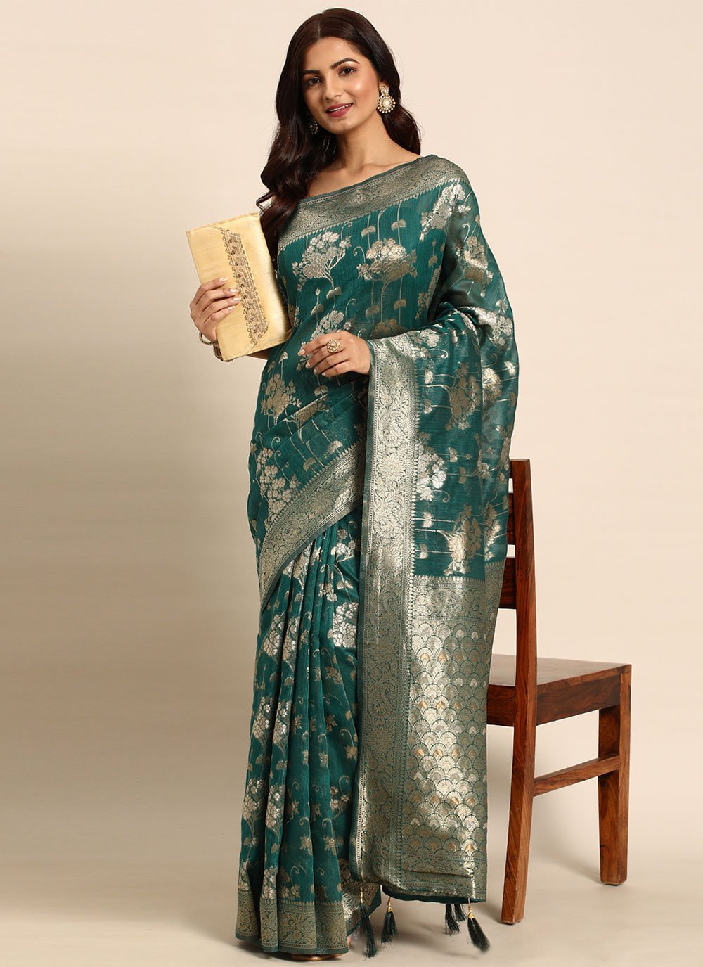 Casual Organza Green Woven Saree