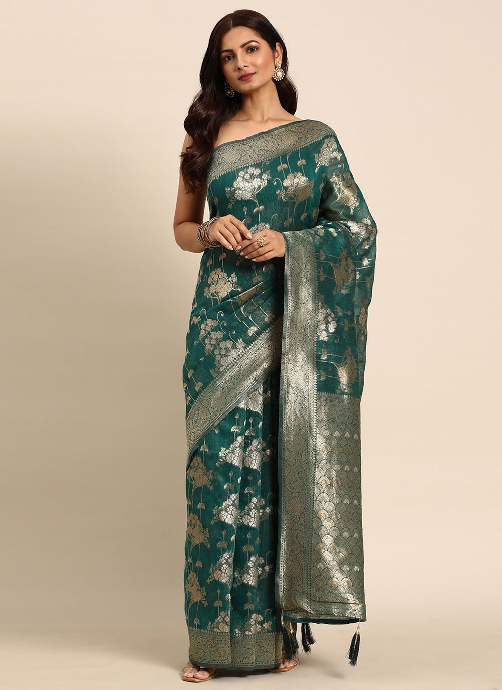 Casual Organza Green Woven Saree