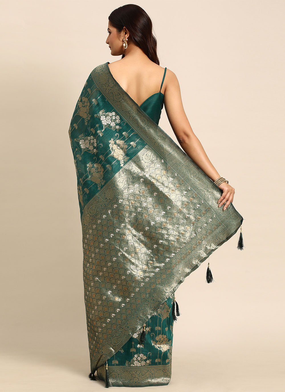 Casual Organza Green Woven Saree