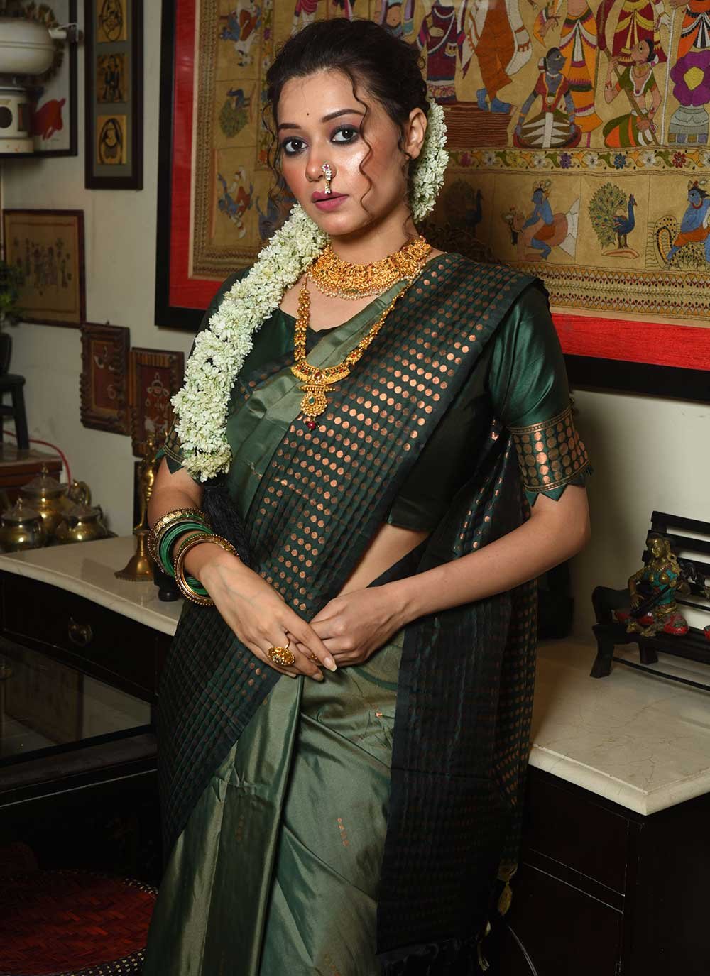 Contemporary Silk Green Woven Saree