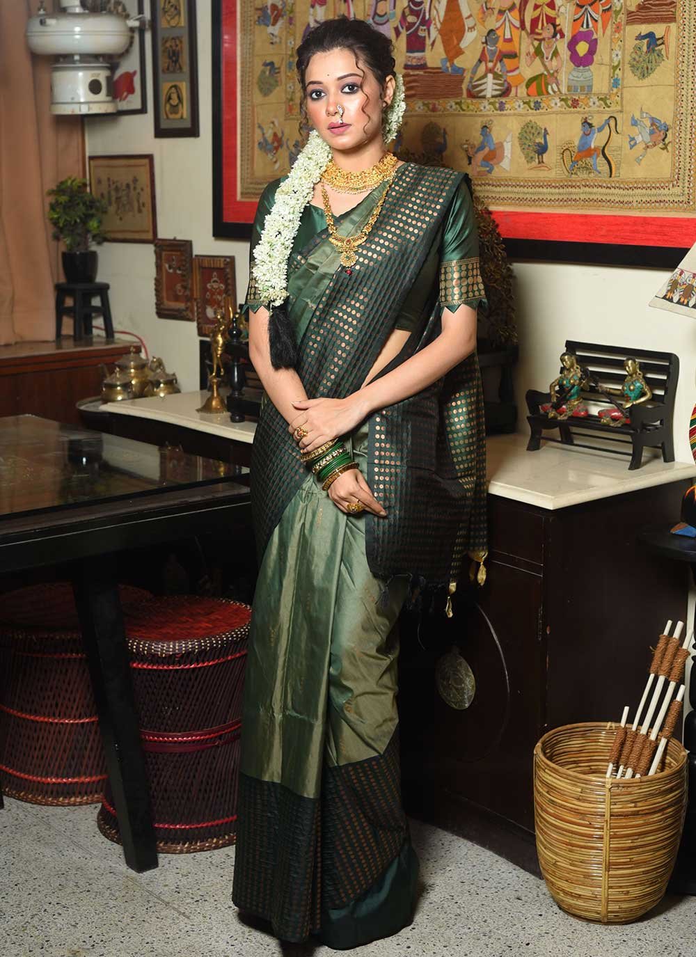 Contemporary Silk Green Woven Saree