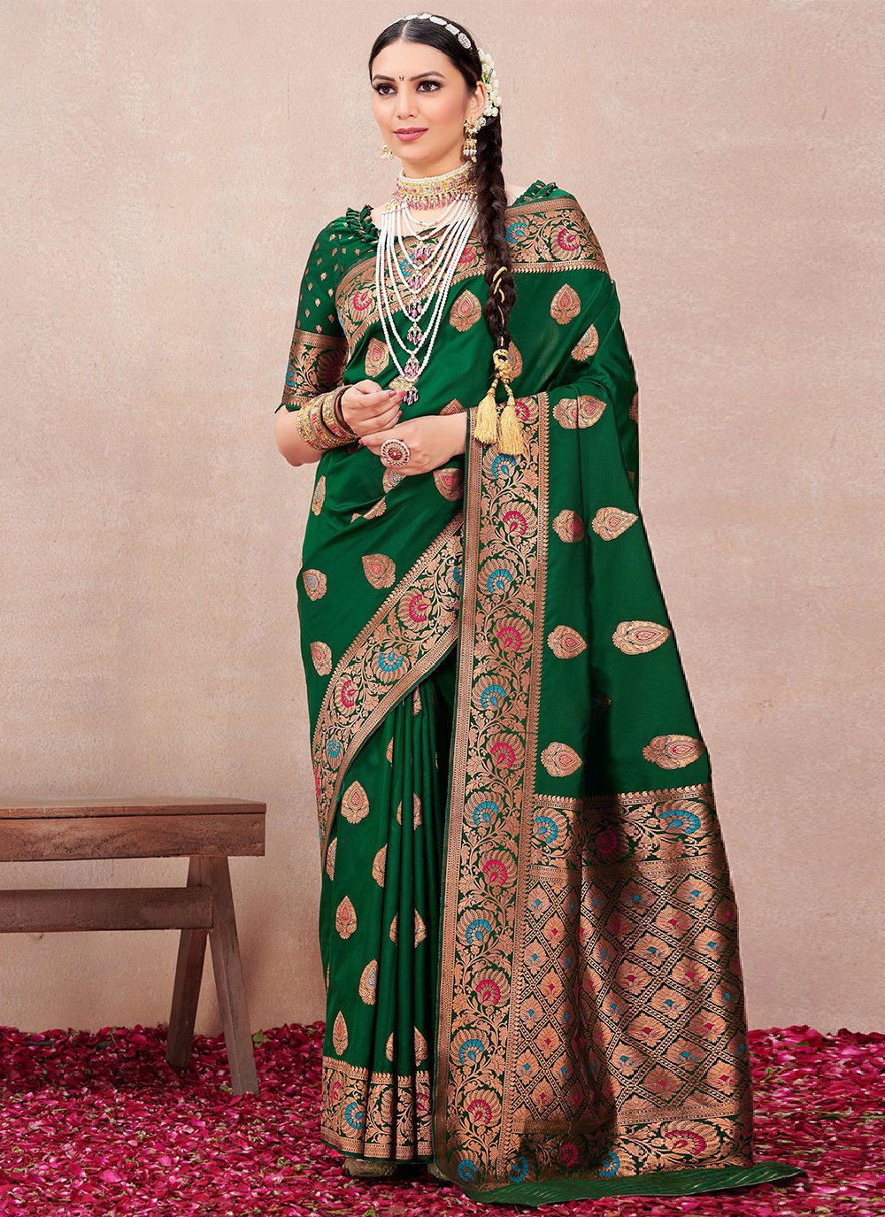 Traditional Saree Silk Green Woven Saree