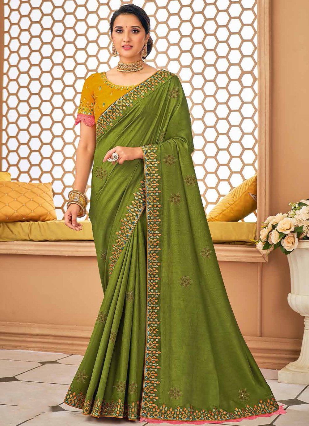 Classic Silk Green Patch Border Saree