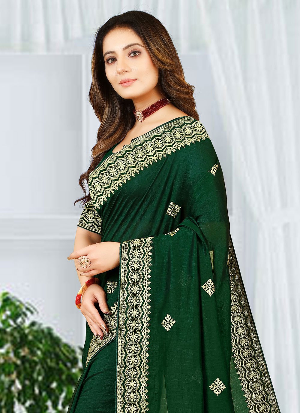 Classic Georgette Green Embroidered Saree