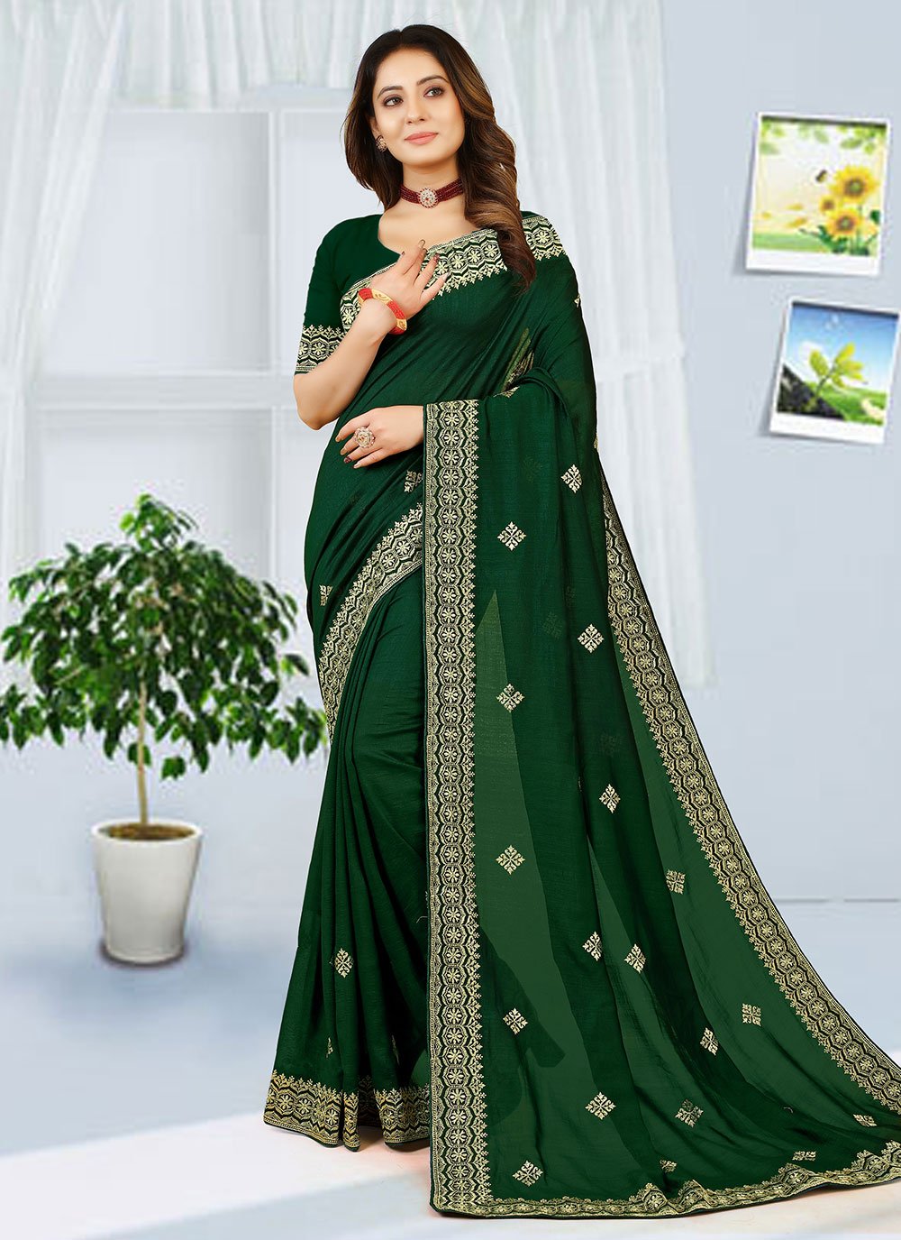 Classic Georgette Green Embroidered Saree