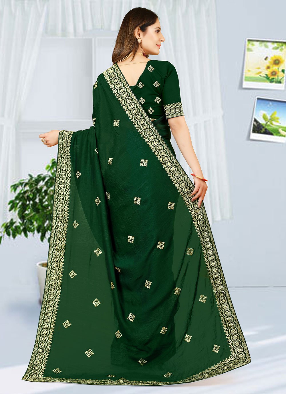 Classic Georgette Green Embroidered Saree