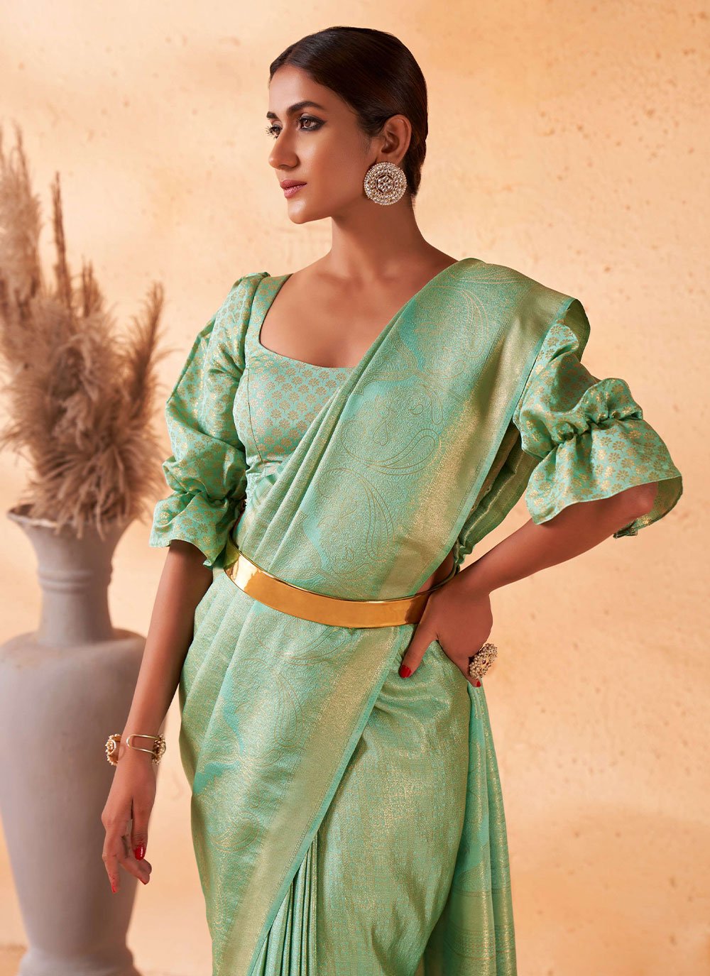 Trendy Saree Kanjivaram Silk Green Weaving Saree