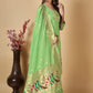 Floor Lenght Salwar Suit Banarasi Silk Green Woven Salwar Kameez