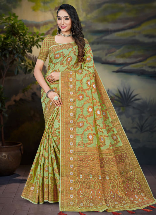 Classic Cotton Green Zari Saree