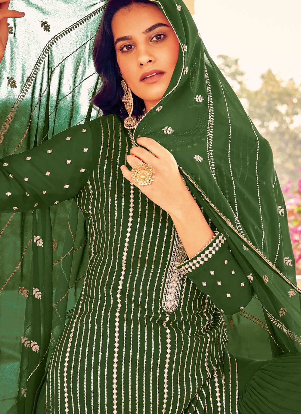 Salwar Suit Georgette Green Diamond Salwar Kameez