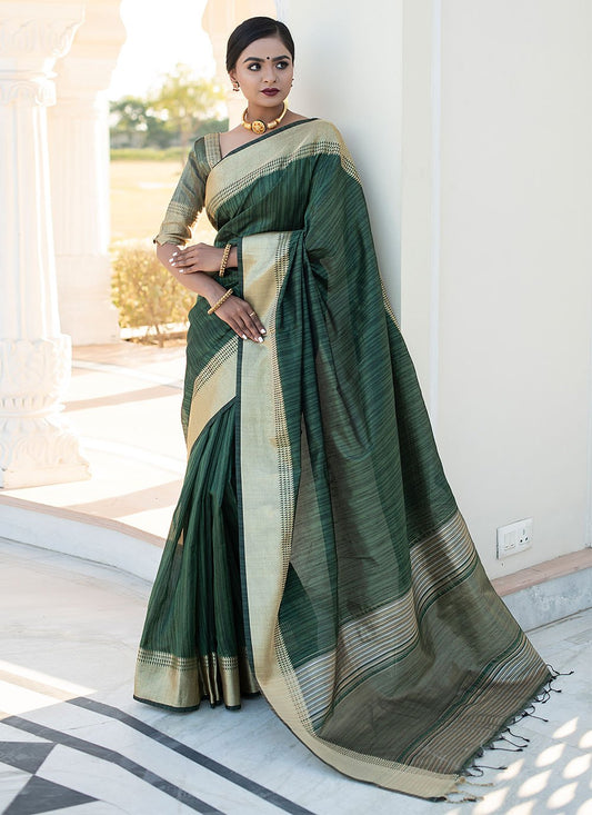 Classic Tussar Silk Green Woven Saree