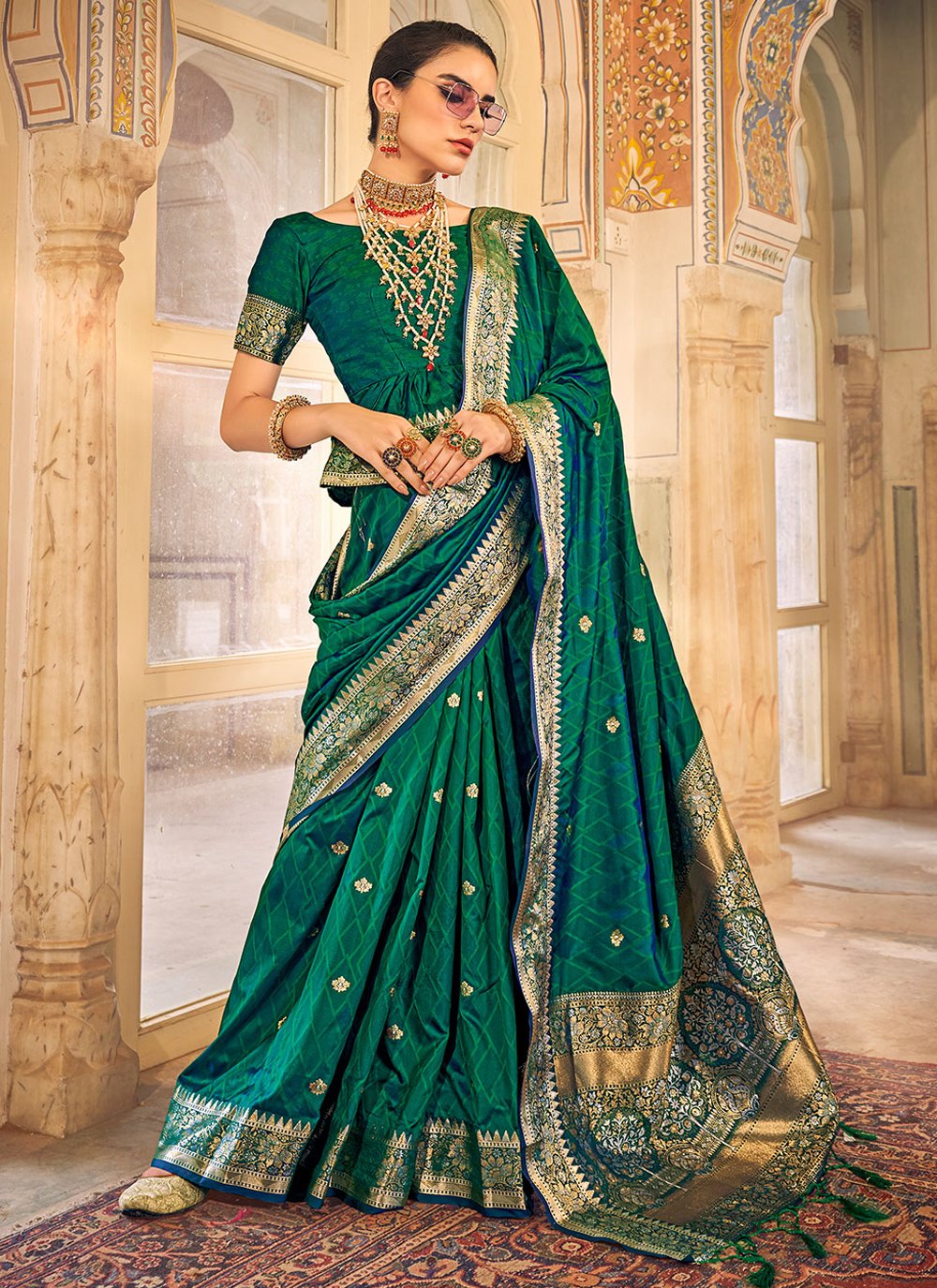 Trendy Saree Satin Silk Green Weaving Saree