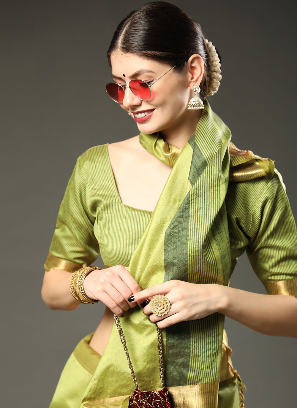 Trendy Saree Raw Silk Green Patch Border Saree