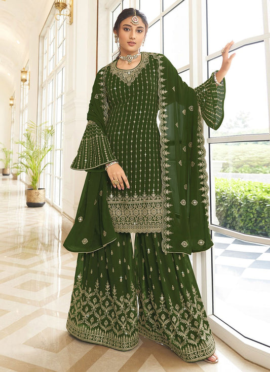 Salwar Suit Georgette Green Embroidered Salwar Kameez