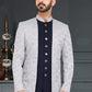 Indo Western Jacquard Blue Grey Weaving Mens