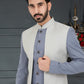 Indo Western Jacquard Grey Off White Weaving Mens