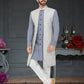 Indo Western Jacquard Grey Off White Weaving Mens