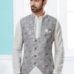 Indo Western Banarasi Silk Dupion Silk Grey Off White Jacquard Work Mens