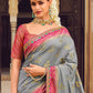 Classic Fancy Fabric Grey Pink Embroidered Saree