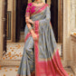 Classic Fancy Fabric Grey Pink Embroidered Saree