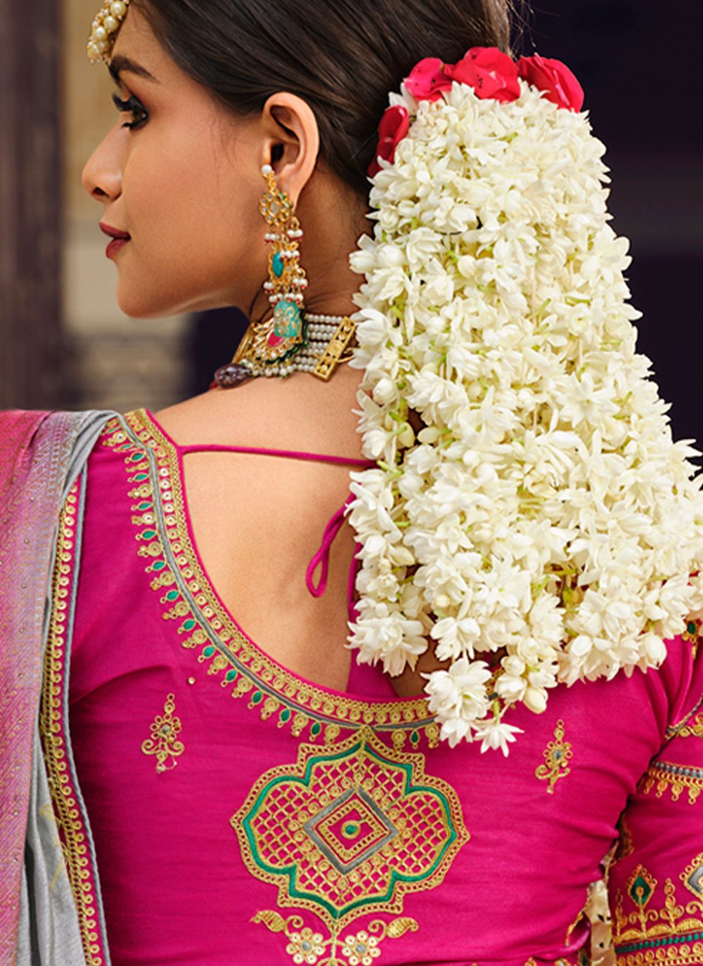 Classic Fancy Fabric Grey Pink Embroidered Saree