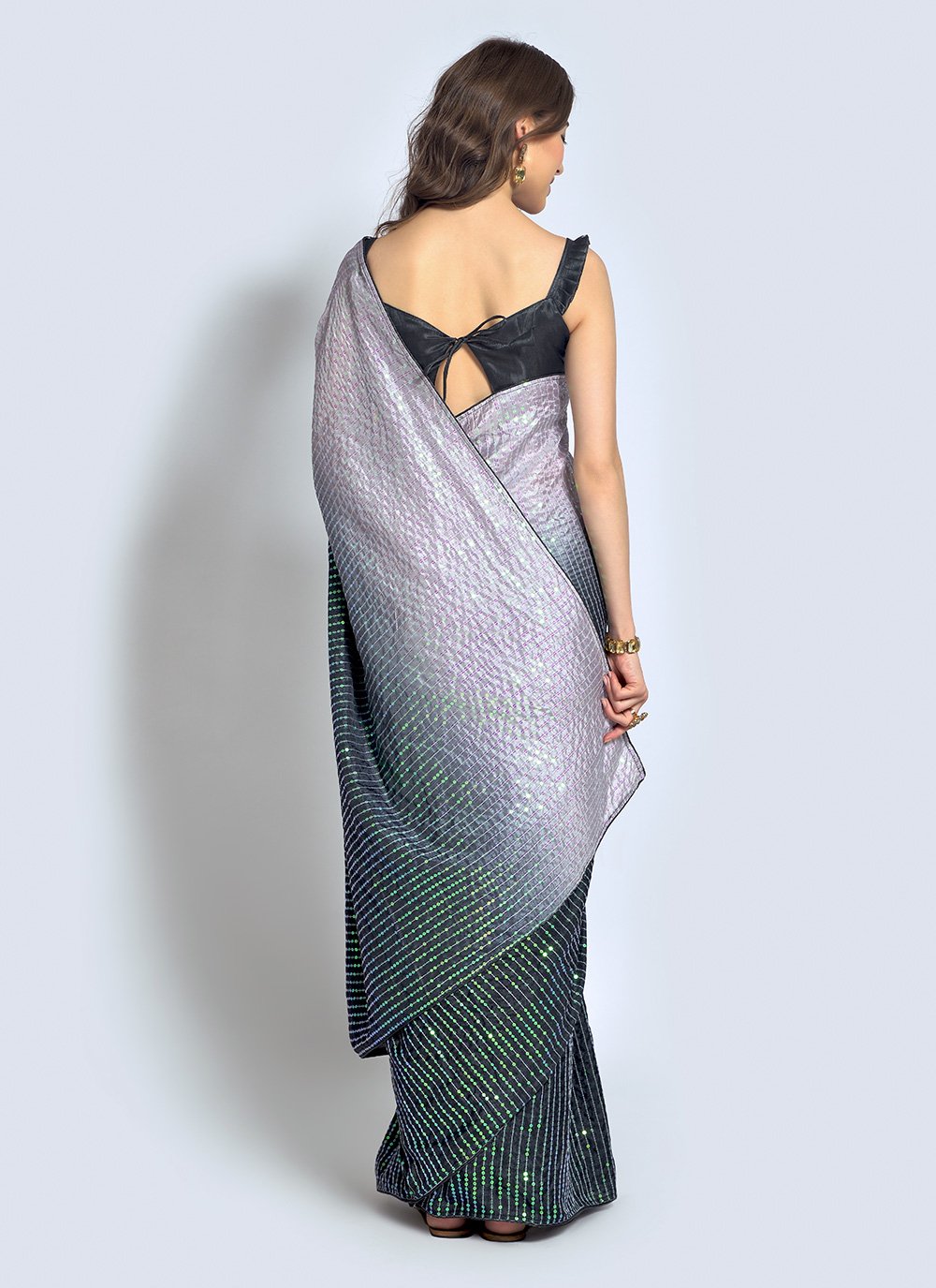 Shaded Saree Georgette Grey Pink Sequins Saree