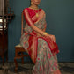Trendy Saree Tussar Silk Grey Red Floral Patch Saree