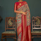 Trendy Saree Tussar Silk Grey Red Floral Patch Saree