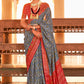 Trendy Saree Silk Grey Red Patola Print Saree