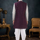 Indo Western Sherwani Jacquard Silk Grey Wine Embroidered Mens