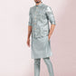 Kurta Payjama With Jacket Art Banarasi Silk Grey Print Mens