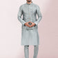 Kurta Payjama With Jacket Art Banarasi Silk Grey Print Mens