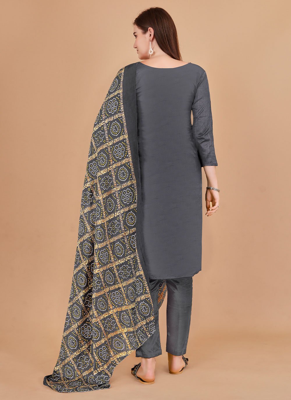 Salwar Suit Banarasi Silk Grey Jacquard Work Salwar Kameez