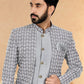 Indo Western Banarasi Silk Grey Embroidered Mens