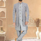 Indo Western Banarasi Silk Grey Embroidered Mens