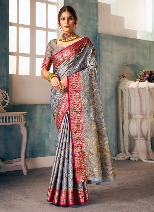 Traditional Saree Banarasi Silk Grey Weaving Saree