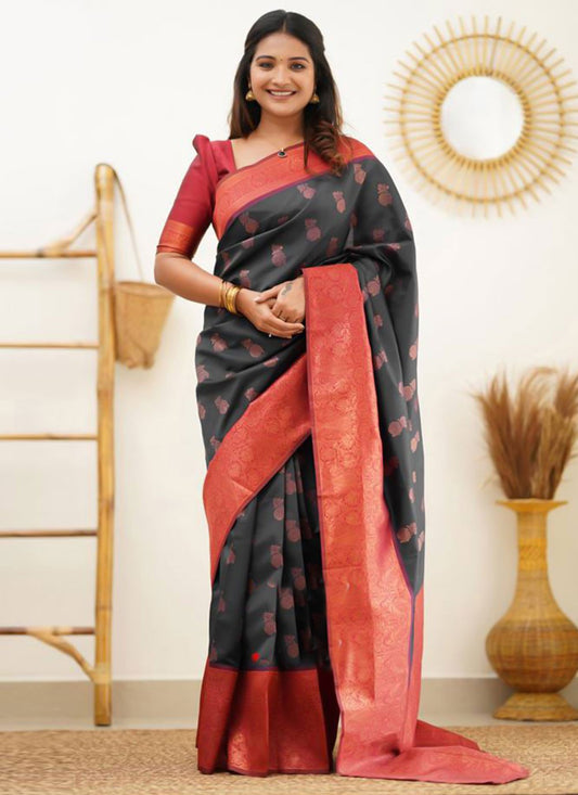 Contemporary Banarasi Silk Grey Weaving Saree