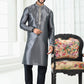 Kurta Pyjama Banarasi Silk Grey Digital Print Mens