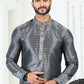 Kurta Pyjama Banarasi Silk Grey Digital Print Mens