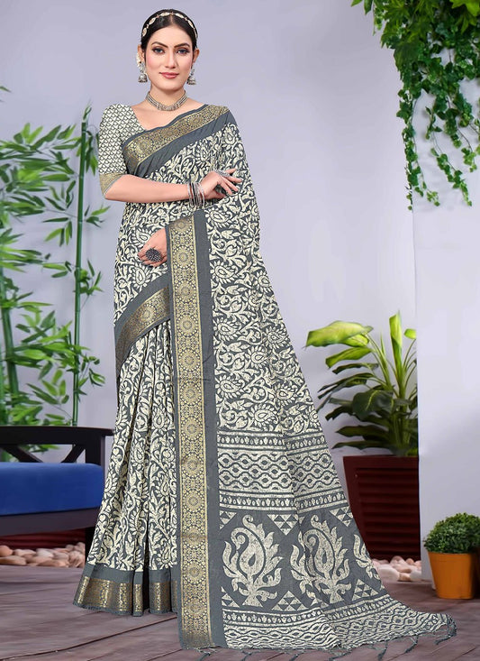 Classic Banarasi Silk Grey Patch Border Saree