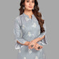 Pant Style Suit Blended Cotton Grey Block Print Salwar Kameez